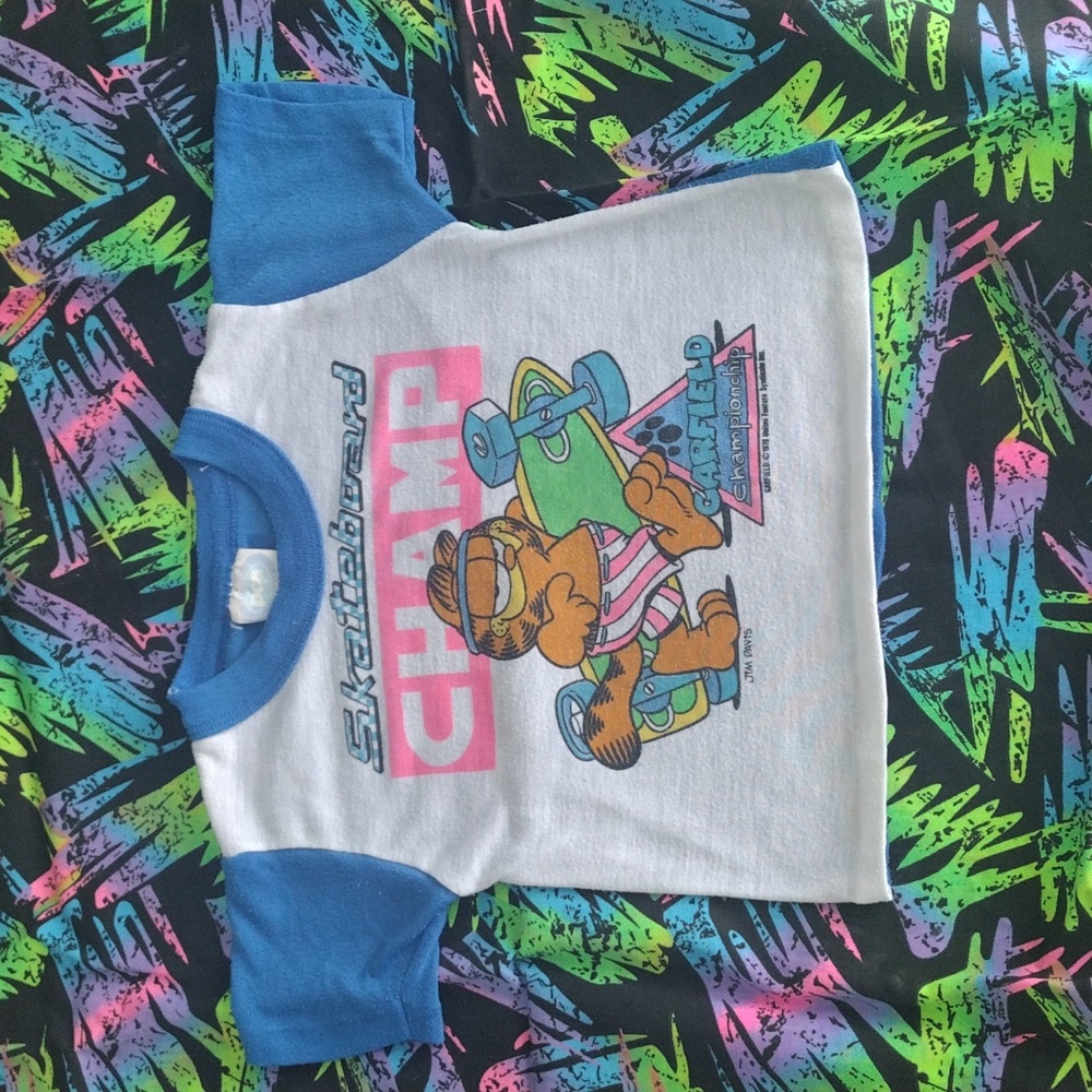 VTG 1978 Garfield Skateboard Champ Pajama Top